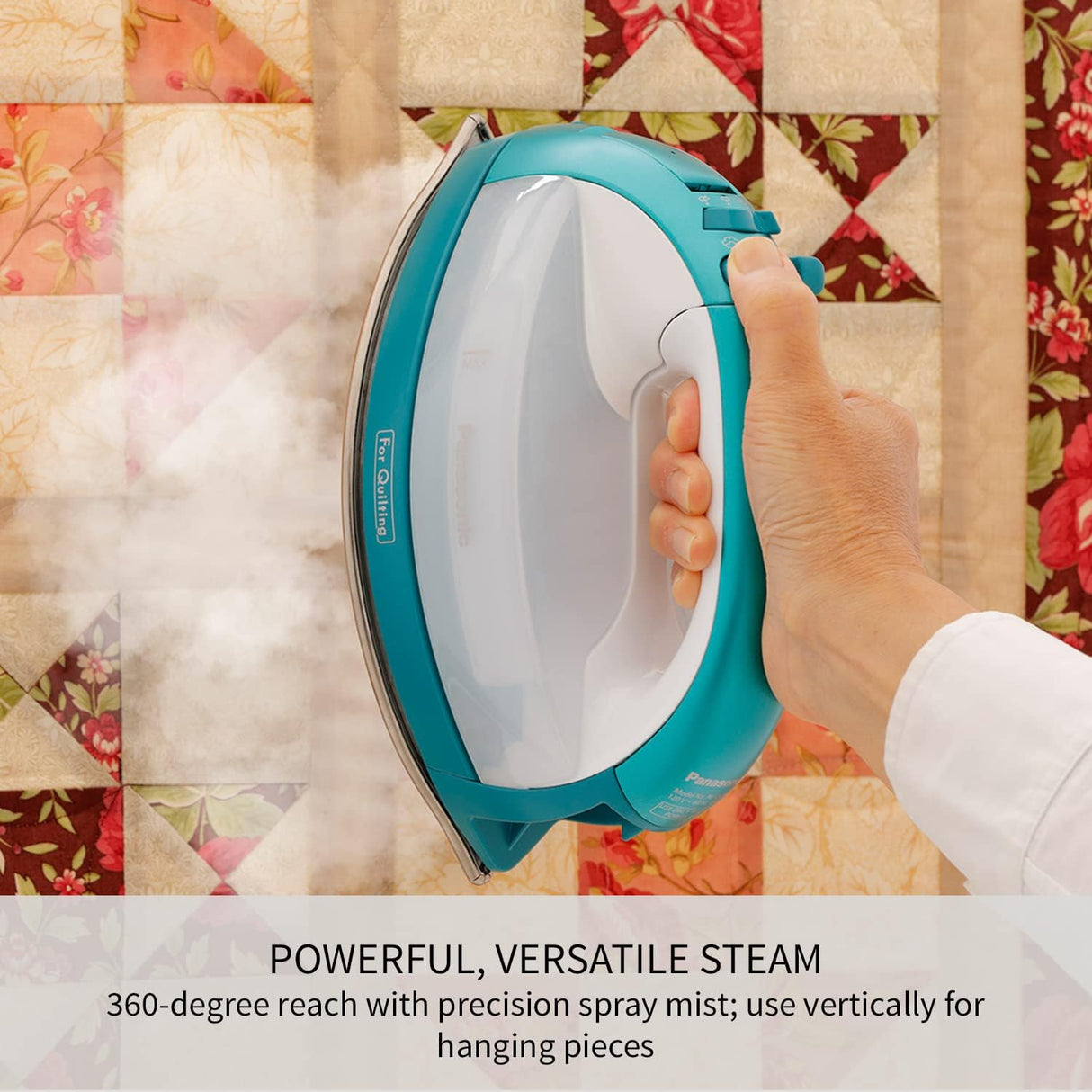 Panasonic Cordless Iron: 360-Quick, cordless, nickel-coated stainless steel soleplate, with vertical steam, 1500W, blue & white | NI-QL1000