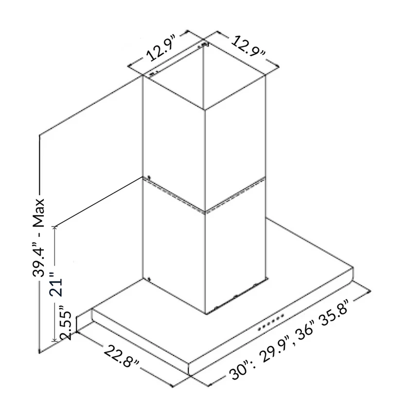Sakura Kitchen Rangehood | M6000-30HS | 30'' Wide, Wall Mount, Chimney Style