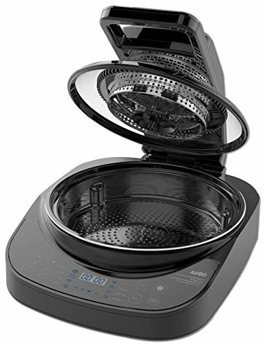 Innovative 5-in-1 programmable cooking system that can be used as Crepe Maker, Mini Oven, Indoor Grill, Air Fryer, and Robotic Stir Fryer.