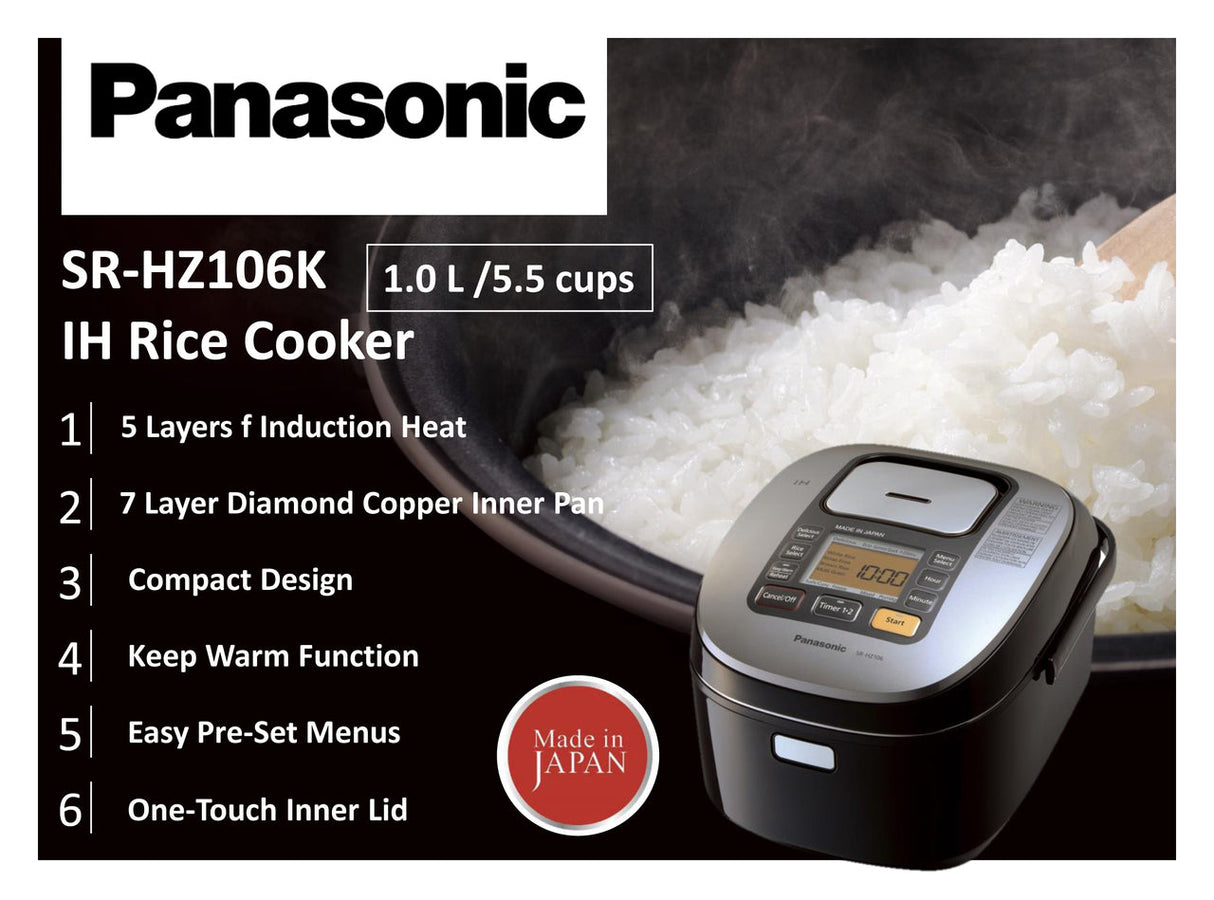 Panasonic Rice Cooker |SRHZ106K| 5.5-cup, multi-function with Induction Heating & 7-layer inner pot