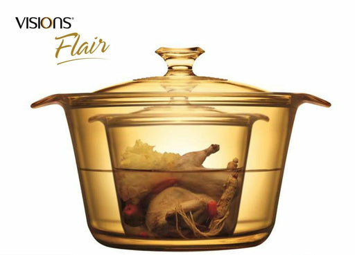 VSF-356 | Visions FLAIR 4 Piece Set  - 1.2L Stew Pot with Cover+ 5.5L Glass Dutch Oven with Cover