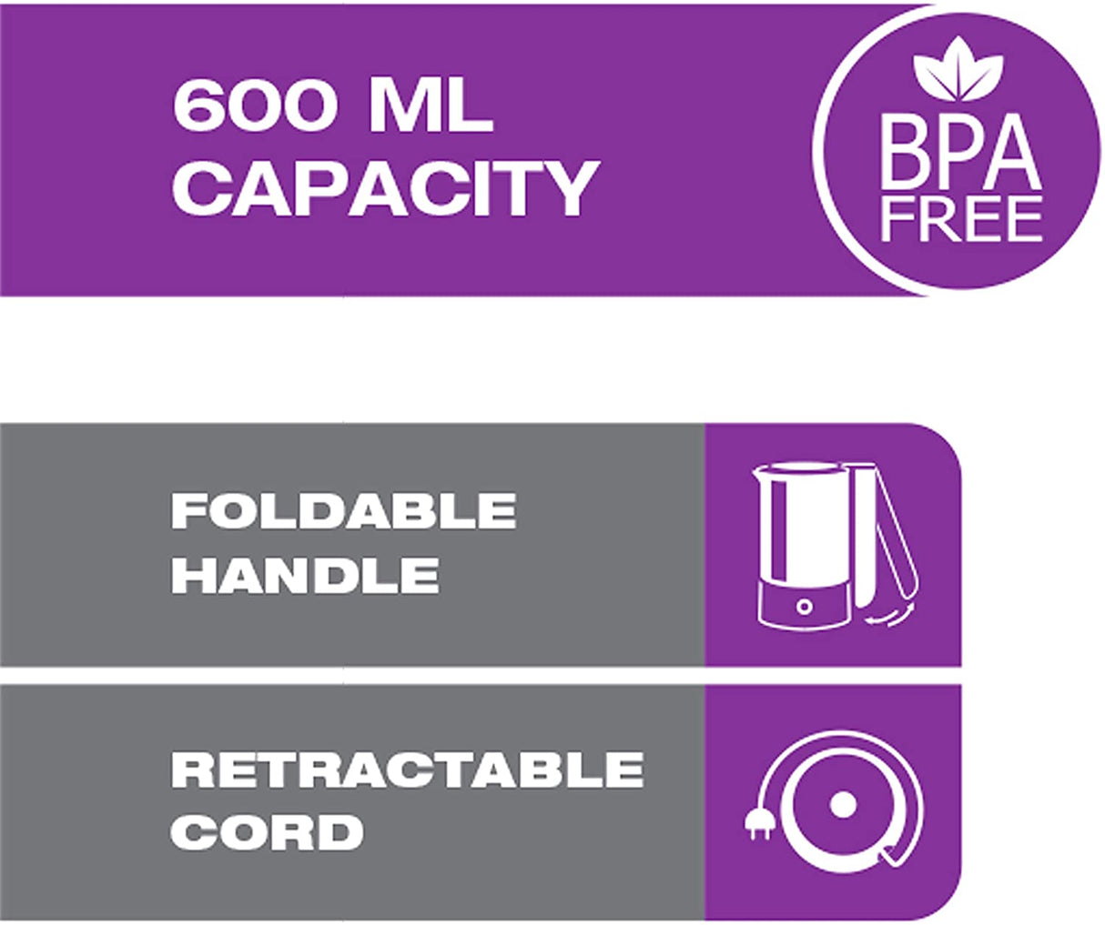 Salton travel Kettle: 0.6L, 1000W, stainless steel | JK-2035