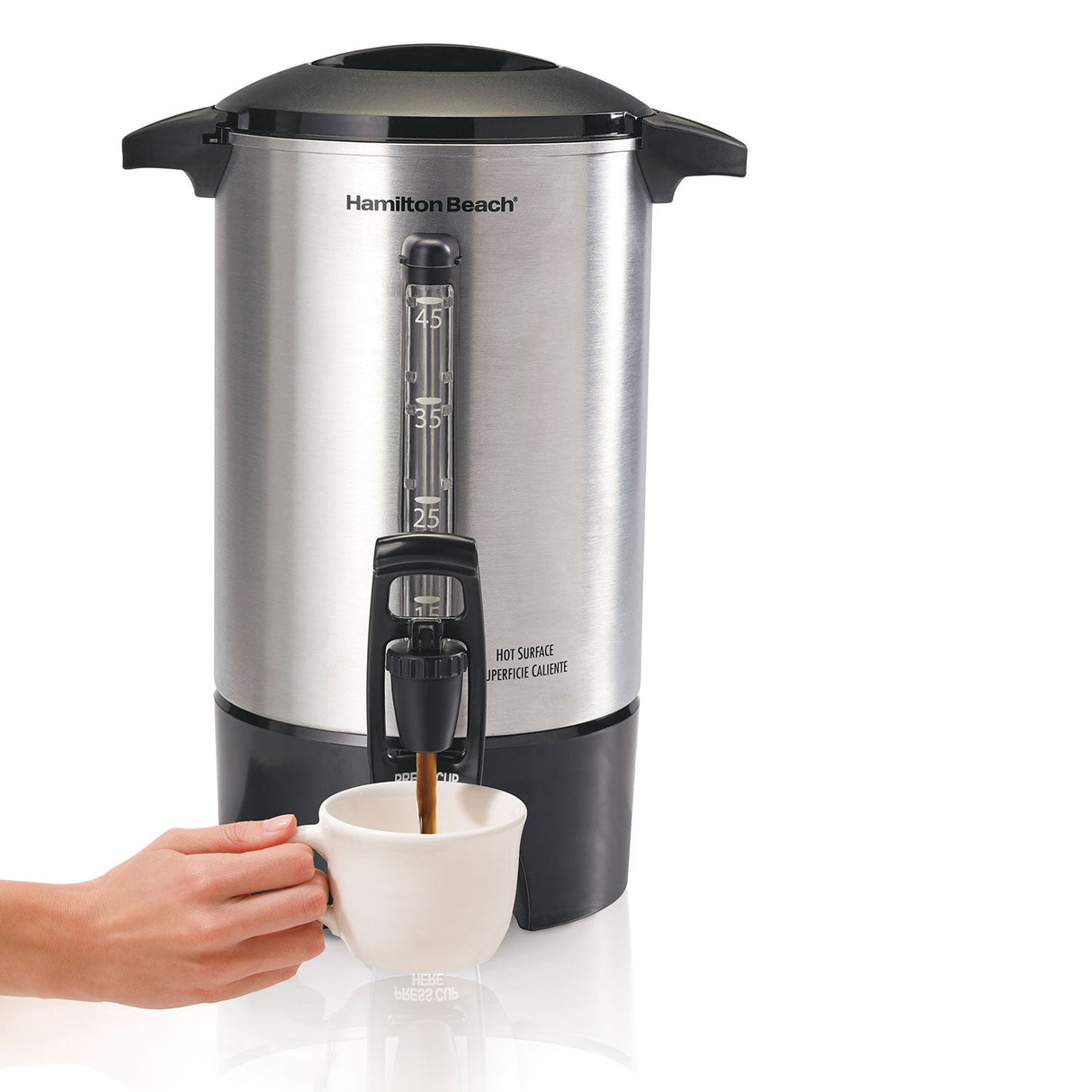 Hamilton Beach Coffee Urn: 45 cup, with easy-view water window, brushed s/s | 40519C
