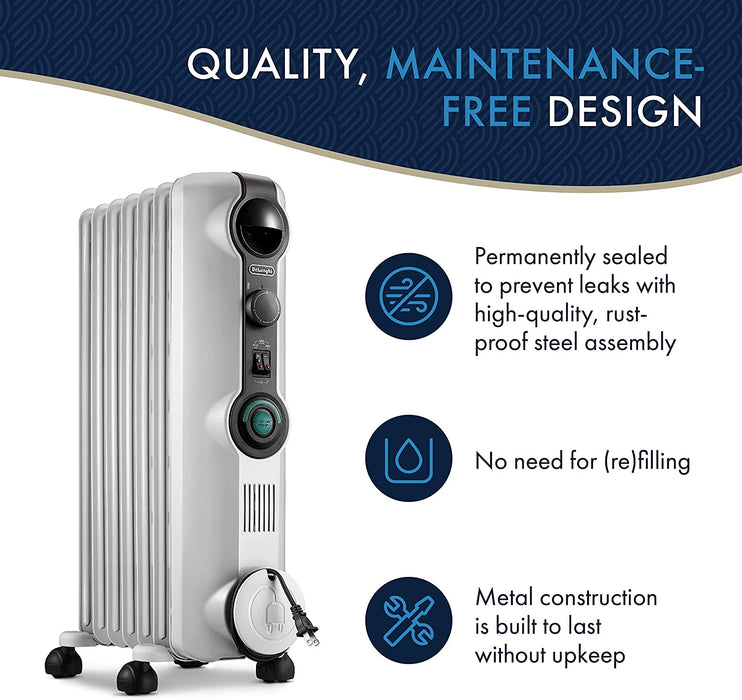 DeLonghi Comfort Temp Oil Filled Heater: 7 fins, 3 heat settings | KH39015CMCA