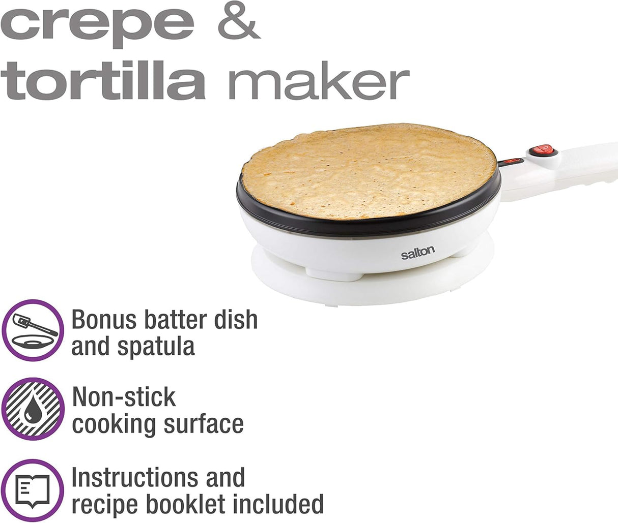 Salton Crepe & Tortilla Maker: 800W, cordless, white | CM-1337