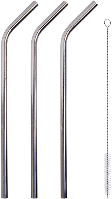 PURE 4-Piece Stainless Steel Reusable Straws with Cleaning Brush 10-inch, Silver