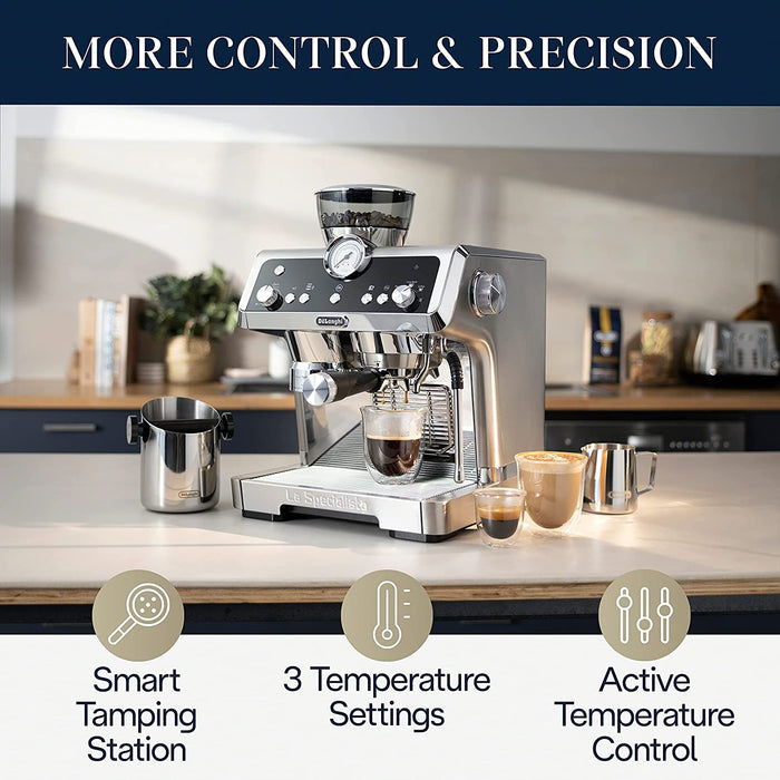 DeLonghi La Specialista Prestigio Espresso Machine: 1450W with Smart Tamping Station &amp; Dual Heating System, s/s | EC9355M