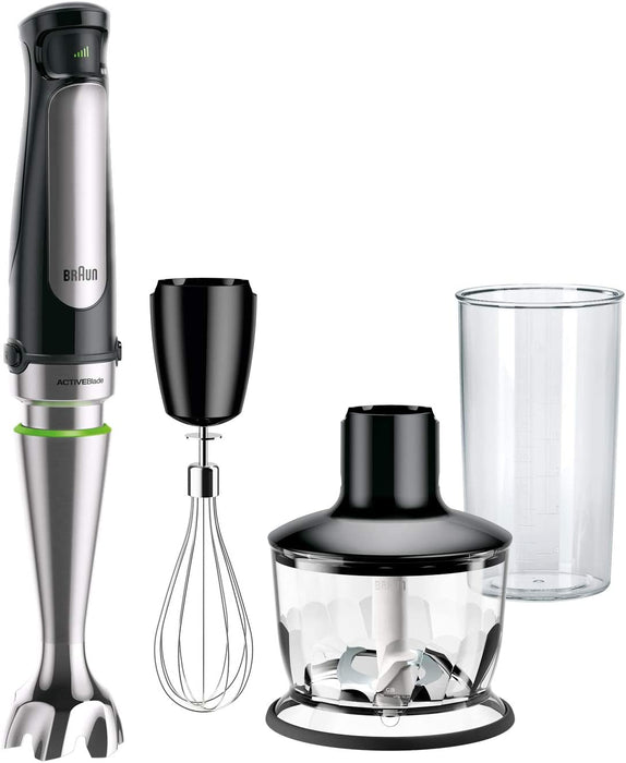 Braun MultiQuick Immersion Hand Blender with 2-Cup Food Processor, Whisk, Beaker: 500W, black | MQ7035