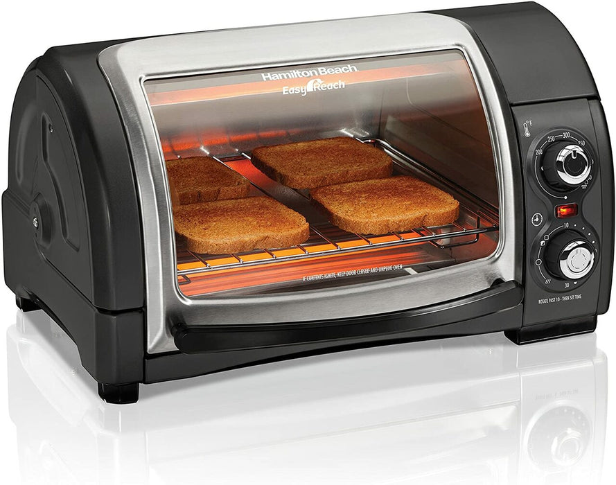 31334D | Hamilton Beach Toaster Oven: EasyReach 4-slice with roll-up door, grey