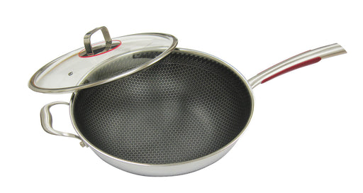 BC-HW34G | Laser Etched Hybrid Non-Stick 3-ply Stainless Steel Wok 34cm