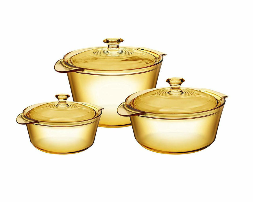 VSF355| Visions FLAIR Glass 6 piece Set 1.6L , 2.8L and 3.8L Cookpot With Glass Covers