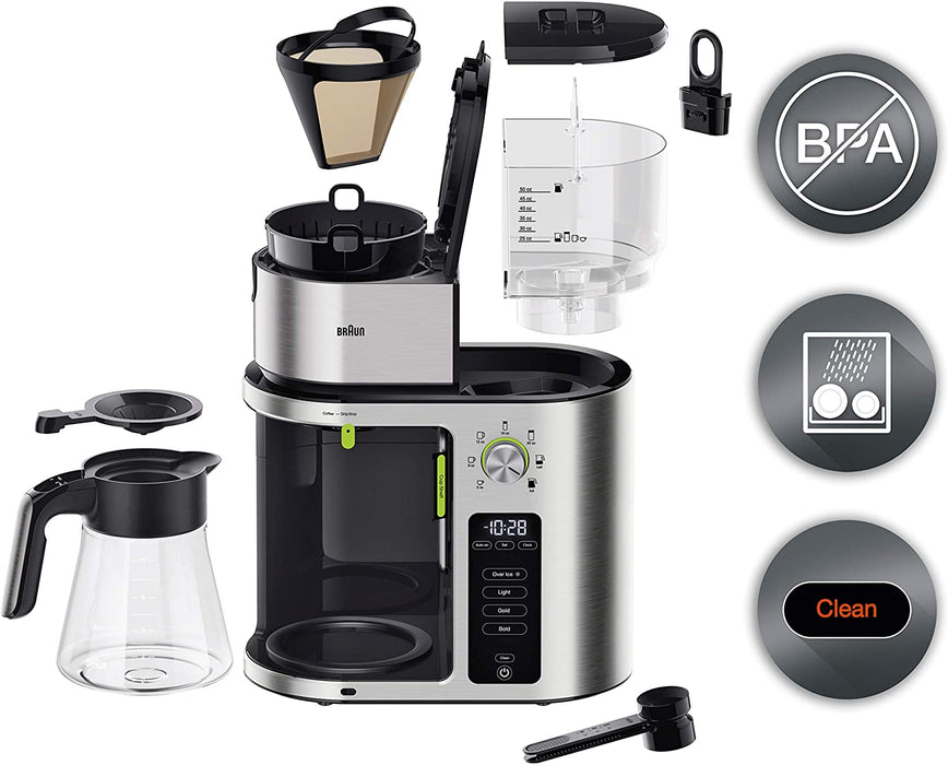 Braun MultiServe Coffee Maker + Hot Water: 7 programmable brew sizes (up to 10 cups) / 3 strengths + iced coffee, SCA certified, s/s | KF9070SI