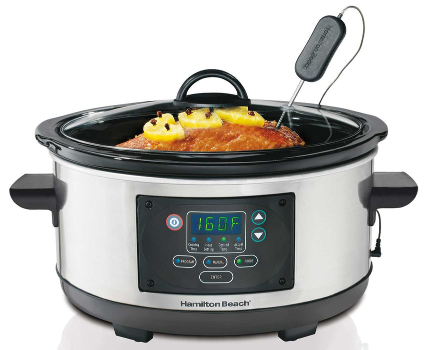 Hamilton Beach Slow Cooker: 5 quart with thermometer probe, programable, stainless steel | 33958C
