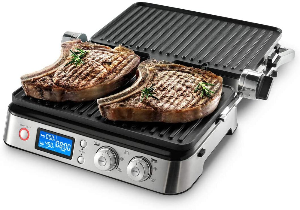 DeLonghi Livenza All-Day Grill, Griddle & Waffle Maker: 1800W, large 14.5" x 9" surface, digital controls, die-cast s/s | CGH1030D