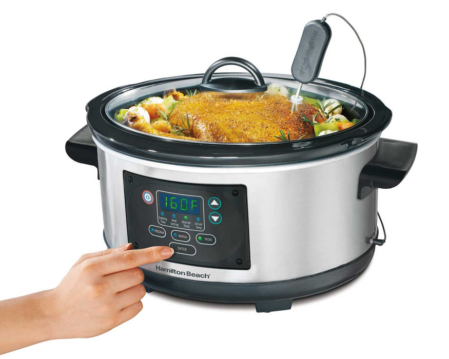 Hamilton Beach Slow Cooker: 5 quart with thermometer probe, programable, stainless steel | 33958C